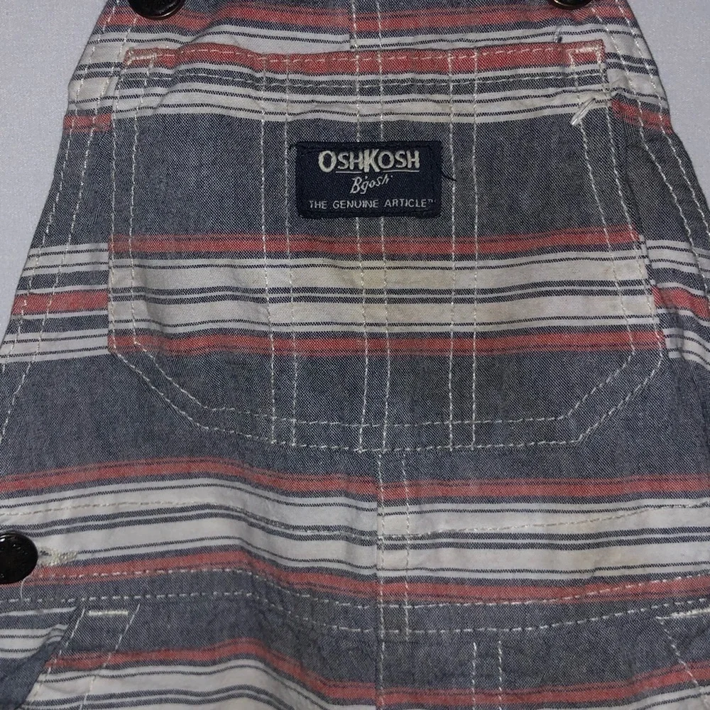 Oshkosh B'Gosh Red Grey & Cream Striped Overalls